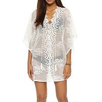 womens western style v neck loose beach cover up solid mesh lace polye ...