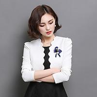Women\'s Going out Casual/Daily Cute Spring Summer Blazer, Solid V Neck ¾ Sleeve Short Others