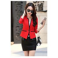 Women\'s Work Simple Spring Summer Blazer, Solid Round Neck Long Sleeve Short Polyester