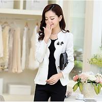 Women\'s Going out Casual/Daily Cute Spring Summer Blazer, Solid V Neck Long Sleeve Short Polyester
