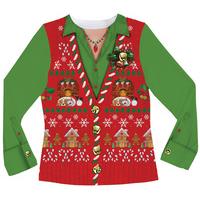 Womans Long Sleeve: Ugly Xmas Vest Costume Tee