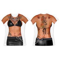 Womans: Black Leather & Tattoos Costume Tee
