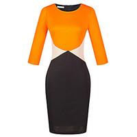 Women\'s Sexy / Work / Casual / Day Color Block Sheath Dress , Round Neck Knee-length Polyester