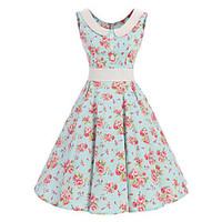 Women\'s Rockabilly Vintage Dress Floral Round Neck Knee-length Sleeveless Cotton All Seasons Mid Rise