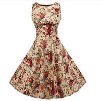 womens going out simple swing dress floral round neck knee length slee ...