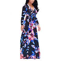 Women\'s Going out Casual/Daily Vintage Street chic Slim Swing Sheath DressFloral V Neck Maxi Length Sleeve Spring Fall High Rise