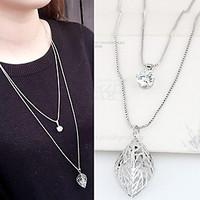 Women\'s Pendant Necklaces Rhinestone Simulated Diamond Alloy Leaf Double-layer Fashion Silver Jewelry Party Daily 1pc