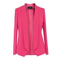 Women\'s Casual/Daily Simple Spring Fall Blazer, Solid Shirt Collar Long Sleeve Regular Polyester