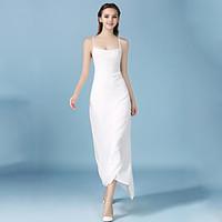 womens beach simple sheath dress solid strap maxi sleeveless white pol ...