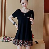 womens plus size casualdaily vintage simple loose dress floral round n ...