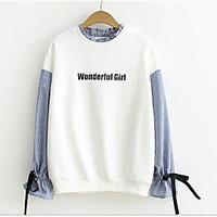 Women\'s Casual/Daily Simple Sweatshirt Letter Round Neck Micro-elastic Cotton Long Sleeve Fall