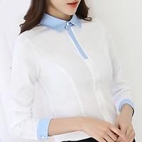 Women\'s Casual/Daily Formal Work Simple Shirt, Solid Shirt Collar Long Sleeve Polyester