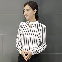 Women\'s Casual/Daily Formal Work Simple Blouse, Striped Stand Long Sleeve Polyester