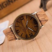 Women\'s Fashion Watch Wood Watch Quartz Leather Band Vintage Brown Khaki