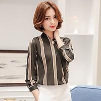 Women\'s Casual/Daily Formal Work Cute Street chic Blouse, Striped V Neck Long Sleeve Polyester