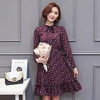 womens casualdaily holiday loose chiffon dress geometric stand knee le ...