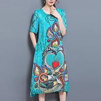 womens plus size going out vintage loose dress print round neck midi s ...