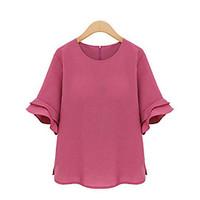 Women\'s Plus Size Street chic Spring Summer Blouse, Solid V Neck ½ Length Sleeve Polyester Medium