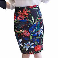 Women\'s High Rise Casual/Daily Holiday Knee-length Skirts, Street chic Bodycon Knitting Print All Seasons