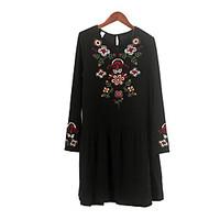 womens casualdaily loose dress print round neck above knee long sleeve ...