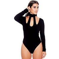 Women\'s Casual Halter Neck Rompers Long Sleeve Hollow Out Bodysuits