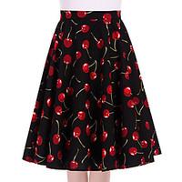 Women\'s Black Cherry Floral Going out Casual/Daily Knee-length Skirts Vintage Swing Dress All Seasons Mid Rise