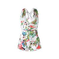 womens high rise club rompers sexy skinny backless criss cross floral  ...