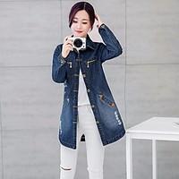 Women\'s Casual/Daily Simple Spring Denim Jacket, Solid Notch Lapel Long Sleeve Regular Others