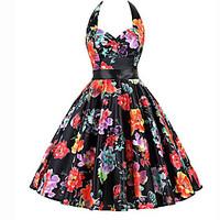 Women\'s Casual/Daily Vintage Skater Dress, Floral Sweetheart Midi Sleeveless Polyester Summer High Rise Inelastic Medium