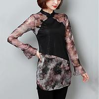 womens casualdaily simple all seasons blouse solid print round neck lo ...