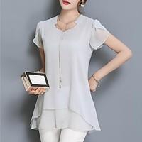 womens casualdaily simple all seasons blouse solid round neck short sl ...