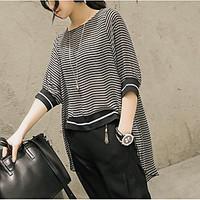 womens casualdaily simple all seasons blouse solid striped round neck  ...