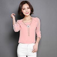 womens casualdaily simple blouse solid v neck long sleeve nylon thin