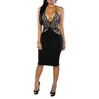 womens club bodycon dress solid strap knee length sleeveless polyester ...