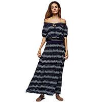 Women\'s Off The Shoulder Casual/Daily Work Simple Sheath Lace Dress, Solid Print Off Shoulder Maxi Short Sleeve All Seasons Low Rise Micro-elastic