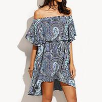 Women\'s Going out Simple Loose Dress, Print Strapless Above Knee Sleeveless Polyester Summer Mid Rise Inelastic Medium