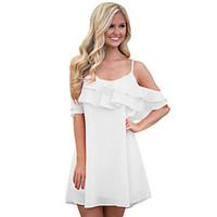 womens going out beach holiday loose dress solid round neck above knee ...