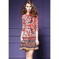 womens holiday chinoiserie shift dress print round neck above knee sho ...