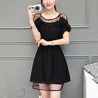Women\'s Plus Size Going out Casual/Daily Street chic Slim Chiffon Dress Patchwork Lace Ruffle Pleated Above Knee Short Sleeve Polyester Summer