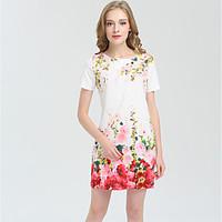 Women\'s Going out Casual/Daily Holiday Simple Shift Dress, Floral Round Neck Above Knee Short Sleeve Cotton Polyester Summer Mid Rise