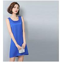 Women\'s Casual/Daily Simple Shift Dress, Solid Round Neck Above Knee Sleeveless Rayon Summer Fall Mid Rise Inelastic Thin