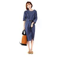 womens going out simple sheath dress striped round neck midi sleeve ot ...