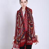 Women Autumn Winter Cotton Linen Geometric Printing Scarves National Wind Shawl Travel Tassel Scarf