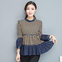 womens going out simple shirt striped round neck sleeve others