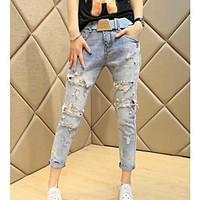 womens high rise micro elastic jeans pants simple loose solid