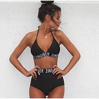 womens halter bikini solid polyester black