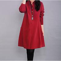 womens casualdaily simple a line dress solid stand knee length long sl ...