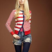 womens casualdaily simple short cardigan striped red round neck long s ...