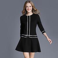 womens casualdaily sexy a line dress solid striped round neck above kn ...