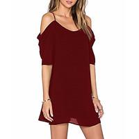 womens casualdaily simple loose dress solid round neck above knee shor ...
